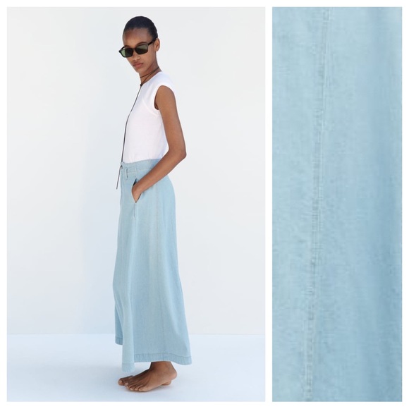 NWT. Zara Light Blue Z1975 Denim High Waist Midi Skirt. Size XS. - Picture 3 of 11